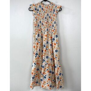 Loft Beige Bright Floral Smocked Midi Sundress Petite Cottagecore Boho Size 0P